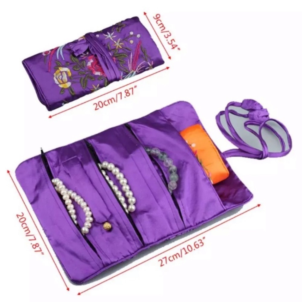 Roll Up Jewelry Organizer Travel Case Ring Holder Zipper Storage Pouch